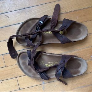 Leather Birkenstock sandals, wrap around style